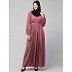 Designer pleated abaya with pearl work belts - Puce Pink